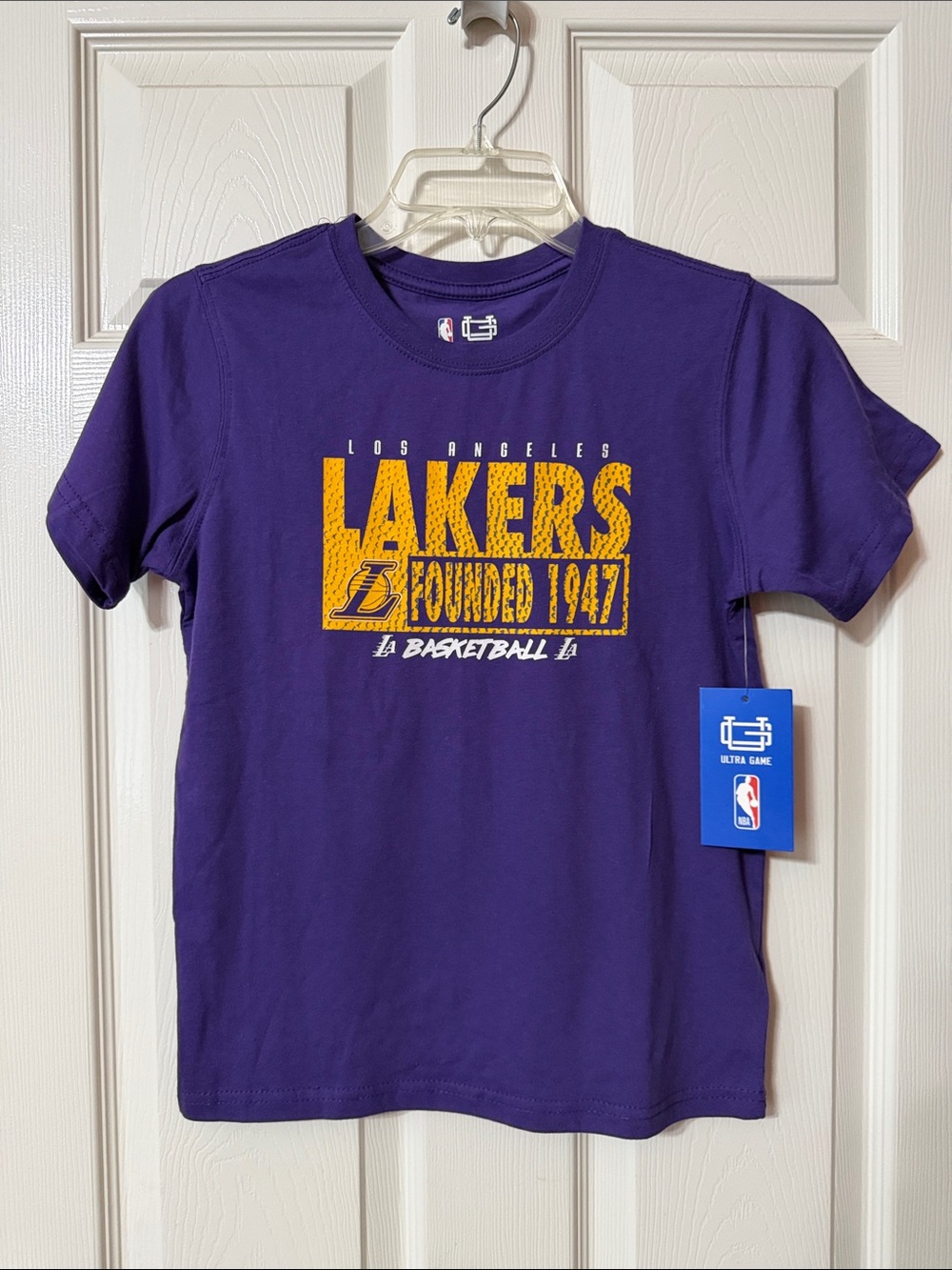 NWT! NBA Los Angeles Lakers Purple Graphic Kids T‑Shirt Size 10/12